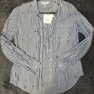 beachlunchlounge Navy and White Striped Women shirt